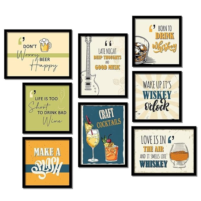 Kotart Paper Dont Worry Framed Wall Posters For Bar Kitchen Restaurant Set Of 8
