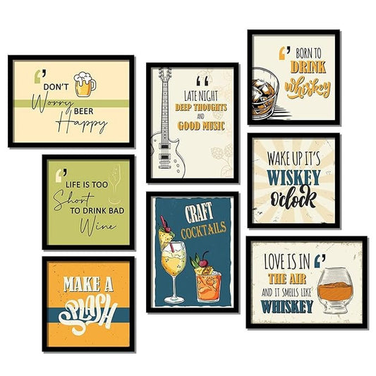 Kotart Paper Dont Worry Framed Wall Posters For Bar Kitchen Restaurant Set Of 8