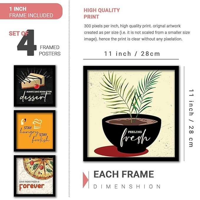 Kotart Wood Bon Apetite Restaurant Quotes Wall Posters With Frame Set Of 8