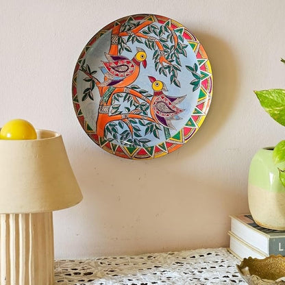 Ritualistic Metal Madhubani Single Wall Plate for Home Decoration With 10 Inch Stand