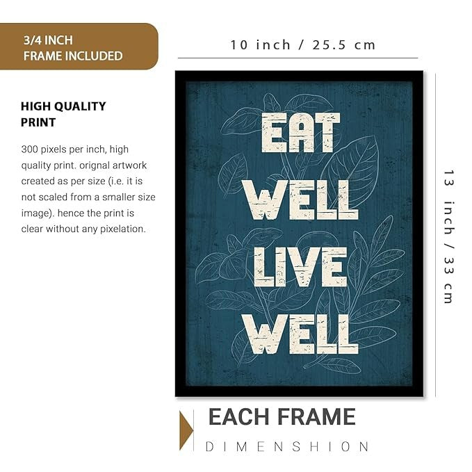 Kotart Eat Well Live Well Restaurant Quotes Posters with Frame for Kitchen Wall Decoration