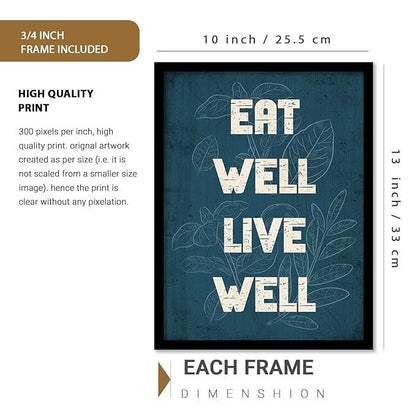 Kotart Eat Well Live Well Restaurant Quotes Posters with Frame for Kitchen Wall Decoration