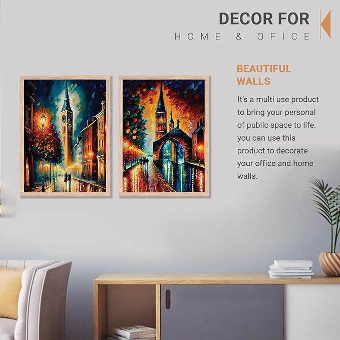 Kotart Premium Digital Painting with Frame for Home Decoration Iconic City Painting Design 01 Pack of 2