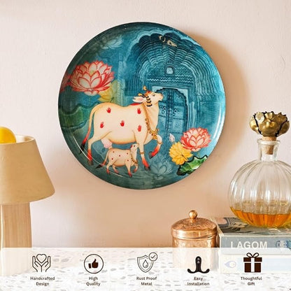 Ritualistic Pastel Pichwai Single Wall Plate 10 Inch With Stand Wall Arts Wall Hanging Show Pieces