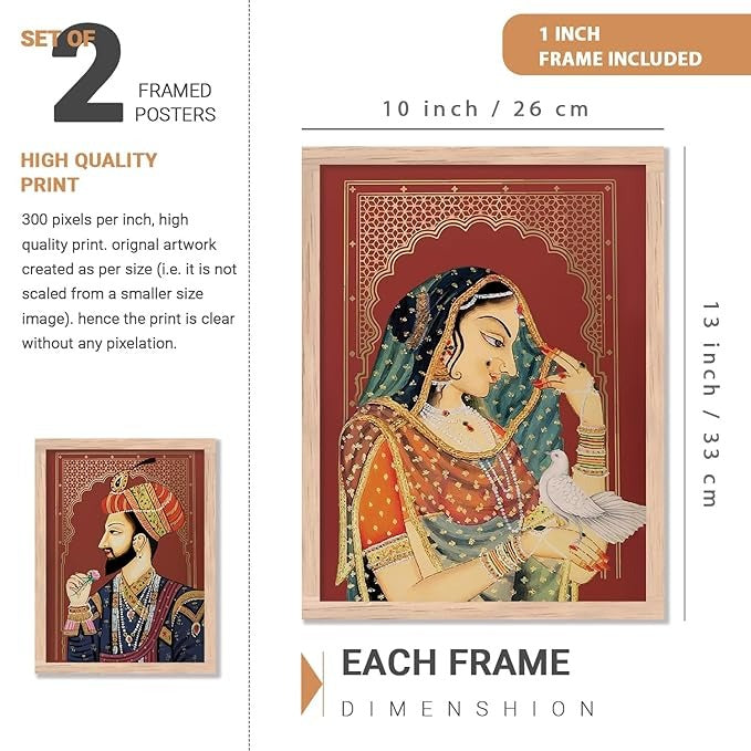 kotart Rajasthani Painting with Frame for Home Decoration Madhubani Art Painting Pack of 2