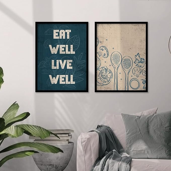 Kotart Eat Well Live Well Restaurant Quotes Posters with Frame for Kitchen Wall Decoration