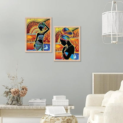 Kotart Premium African Woman Digital Painting with Frame Traditional Painting Pack of 2
