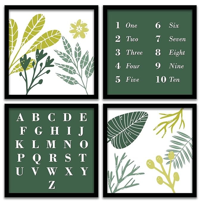 Kotart Educational Poster Set for Kids Room Photo Frames for Learning Set of 4
