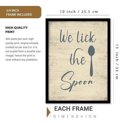 Kotart We Lick The Spoon Restaurant Quotes Posters with Frame for Kitchen Wall Decoration