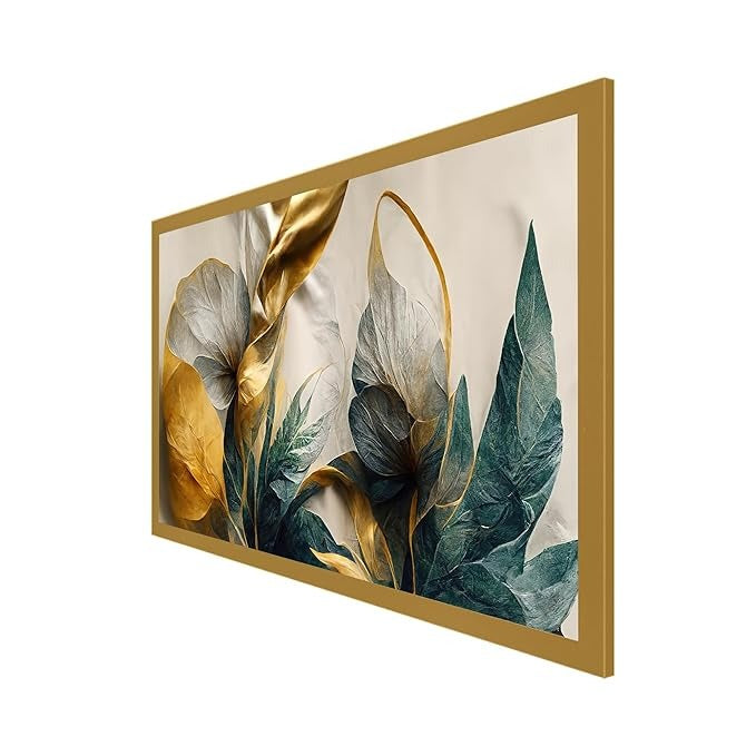 Dekorstation Canvas Floral Painting Abstract Elegant Golden Flower Floating Frame