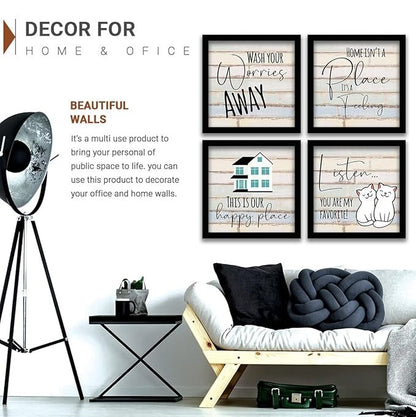 Kotart Wood Wash Your Worries Frames For Wall Decor Motivational Quotes Set Of 4
