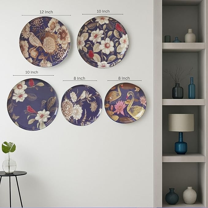 Ritualistic Oriental Blooms Wall Plates for Home Decoration Wall Decor Set of 5 Plates