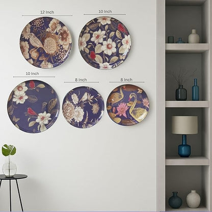 Ritualistic Oriental Blooms Wall Plates for Home Decoration Wall Decor Set of 5 Plates