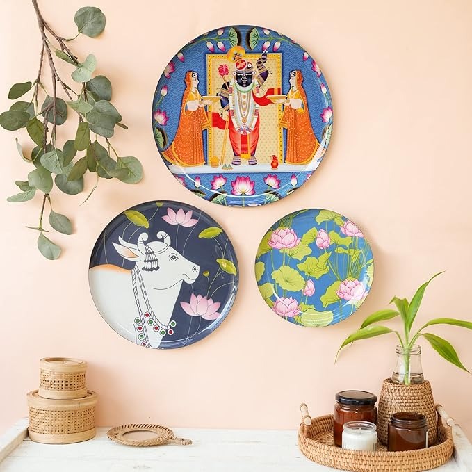 Ritualistic Pichwai Wall Plates & Paintings Perfect Home Decor and Wall Decor Items Set of 3