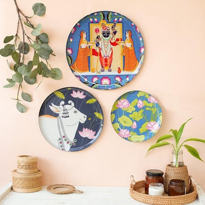Ritualistic Pichwai Wall Plates & Paintings Perfect Home Decor and Wall Decor Items Set of 3
