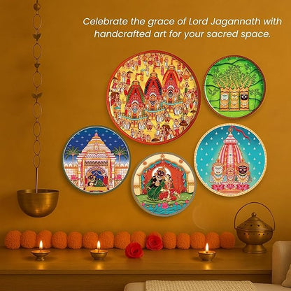 Ritualistic Metal Jagannath Rath Yatra Wall Sculpture Wall Art Set of 5 Plates
