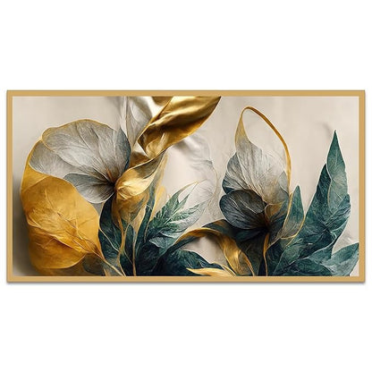 Dekorstation Canvas Floral Painting Abstract Elegant Golden Flower Floating Frame