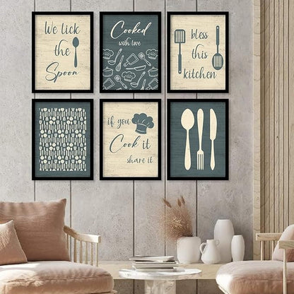 Kotart We Lick The Spoon Restaurant Quotes Posters with Frame for Kitchen Wall Decoration