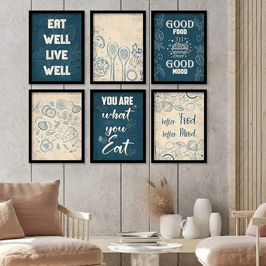 Kotart Eat Well Live Well Restaurant Quotes Posters with Frame for Kitchen Wall Decoration
