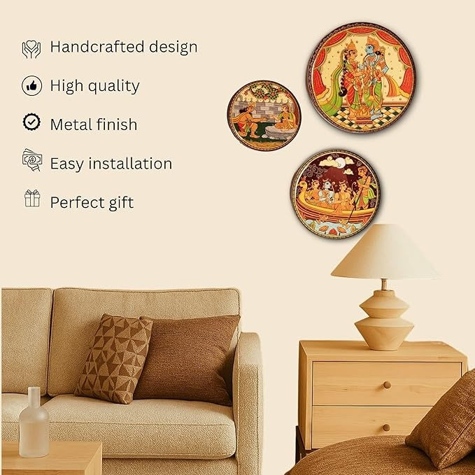 Ritualistic Ramayan Wall Sculpture for Home Decoration Wall Painting for Living Room Set of 3 Plates