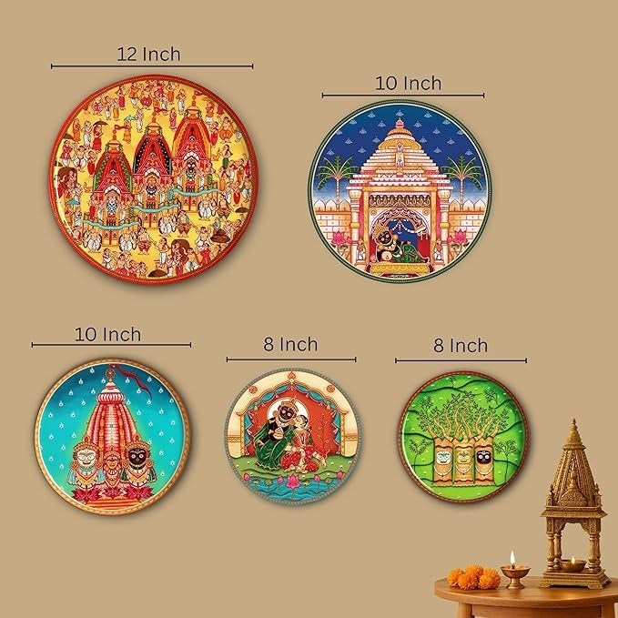 Ritualistic Metal Jagannath Rath Yatra Wall Sculpture Wall Art Set of 5 Plates