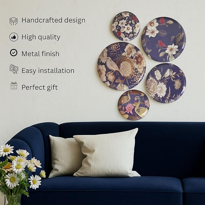 Ritualistic Oriental Blooms Wall Plates for Home Decoration Wall Decor Set of 5 Plates