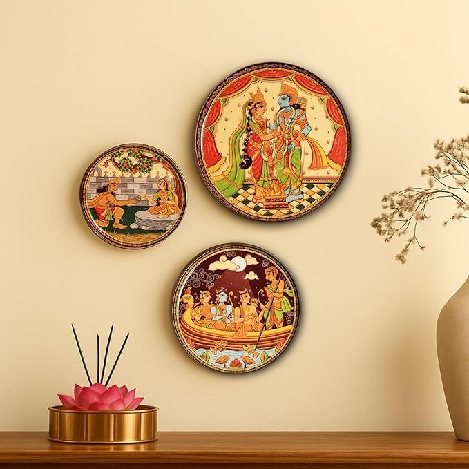 Ritualistic Ramayan Wall Sculpture for Home Decoration Wall Painting for Living Room Set of 3 Plates