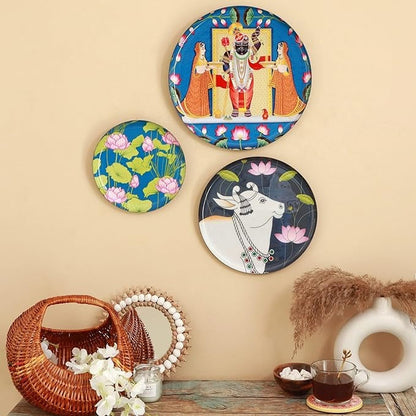 Ritualistic Pichwai Wall Plates & Paintings Perfect Home Decor and Wall Decor Items Set of 3