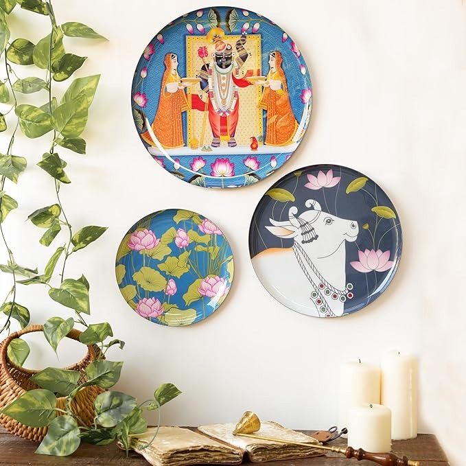 Ritualistic Pichwai Wall Plates & Paintings Perfect Home Decor and Wall Decor Items Set of 3
