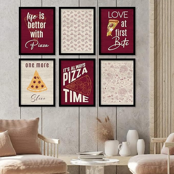 Kotart Life Is Better With Pizza Restaurant Quotes Posters with Frame for Kitchen Wall Decoration