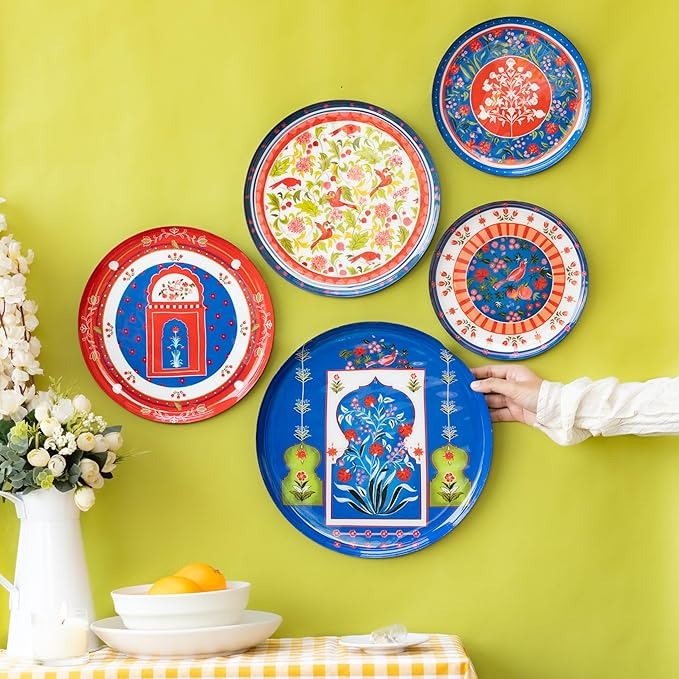 Ritualistic Indigo Jaipur Wall Plates for Home Decoration Wall Decor Set of 5