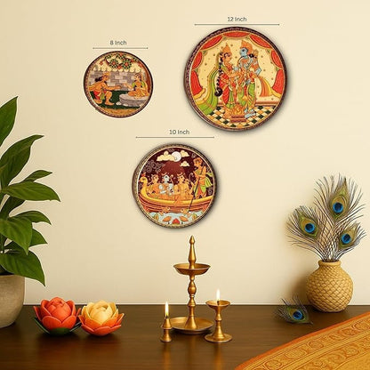 Ritualistic Ramayan Wall Sculpture for Home Decoration Wall Painting for Living Room Set of 3 Plates