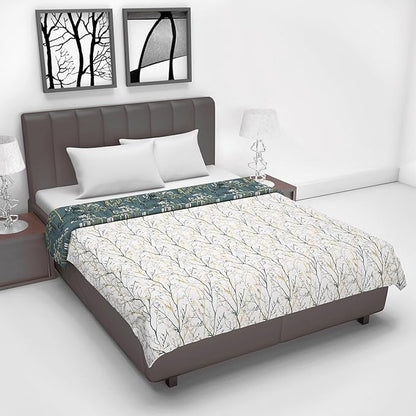 Divine Casa 120 GSM Microfiber Double Dohar Soft & Lightweight Throw Blanket Floral Branches Pattern Colour Teal & White