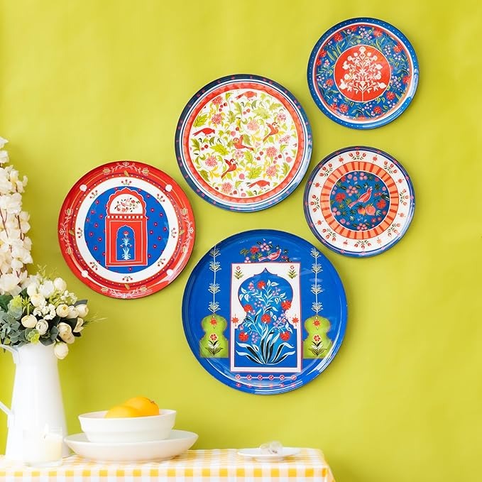 Ritualistic Indigo Jaipur Wall Plates for Home Decoration Wall Decor Set of 5
