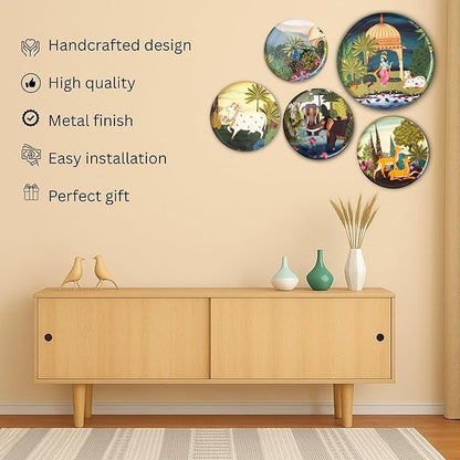 Ritualistic Dwarka Pichwai Wall Sculpture for Home Decoration Wall Painting for Living Room Set of 5 Plates