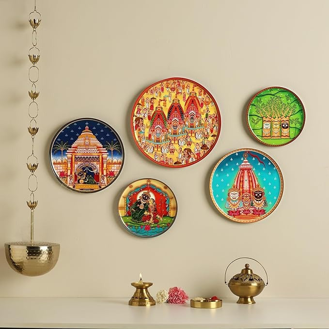 Ritualistic Metal Jagannath Rath Yatra Wall Sculpture Wall Art Set of 5 Plates
