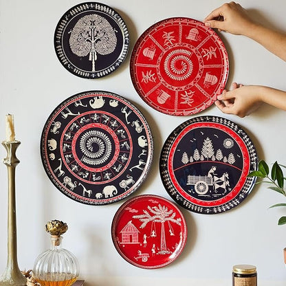 Ritualistic Warli Wall Plates for Home Decoration Wall Showpiece Set of 5 Plates