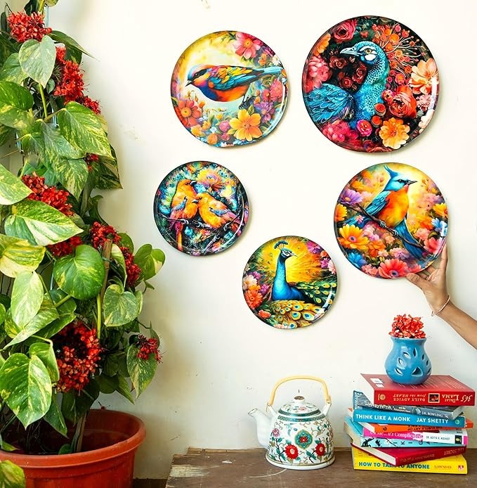Ritualistic Pakshi Wall Plates for Home Decoration Wall Decor Items for Living Room Set of 5