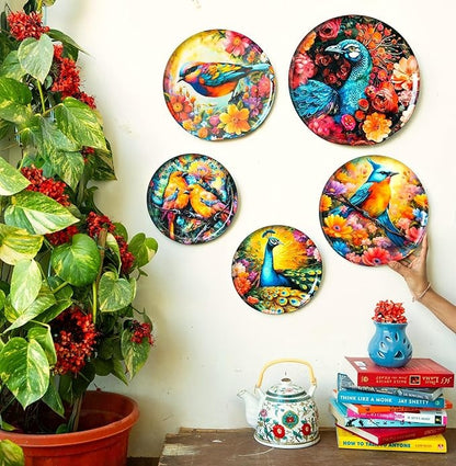 Ritualistic Pakshi Wall Plates for Home Decoration Wall Decor Items for Living Room Set of 5