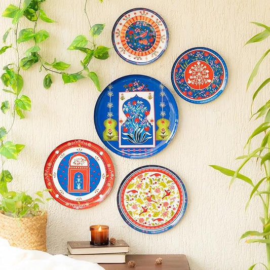 Ritualistic Indigo Jaipur Wall Plates for Home Decoration Wall Decor Set of 5
