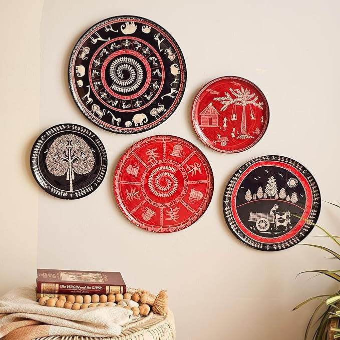 Ritualistic Warli Wall Plates for Home Decoration Wall Showpiece Set of 5 Plates