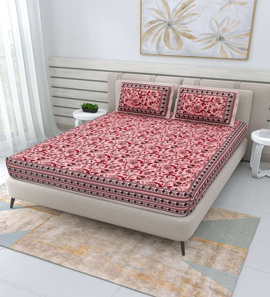100% Pure Cotton Traditional Printed Bedsheet for Double Bed King Size Bedsheet with 2 Pillow Covers