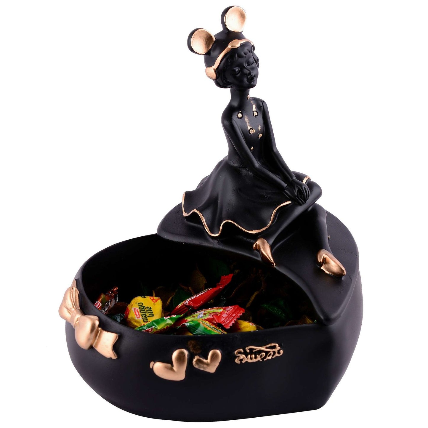 LADY with Basket Showpiece for Home Decor black Showpiece | Girl Basket Showpiece & Office Decor Showpiece