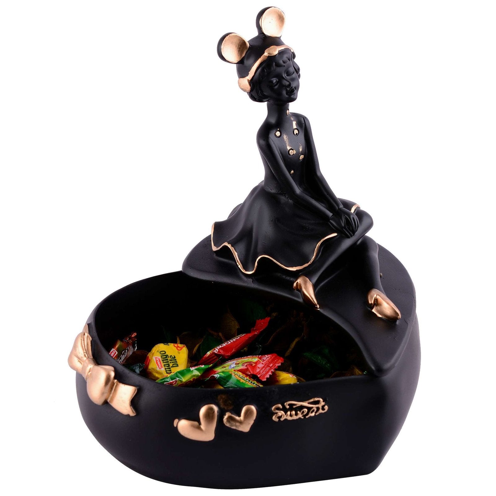 LADY with Basket Showpiece for Home Decor black Showpiece | Girl Basket Showpiece & Office Decor Showpiece