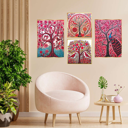 Set of Four Wall Paintings for Wall Dacoration Golden Framed Wall Paintings for Living Room & Bedroom Wall Art for Home Decoration & Office Wall Décor (13×10 inch CH-GD4-4)