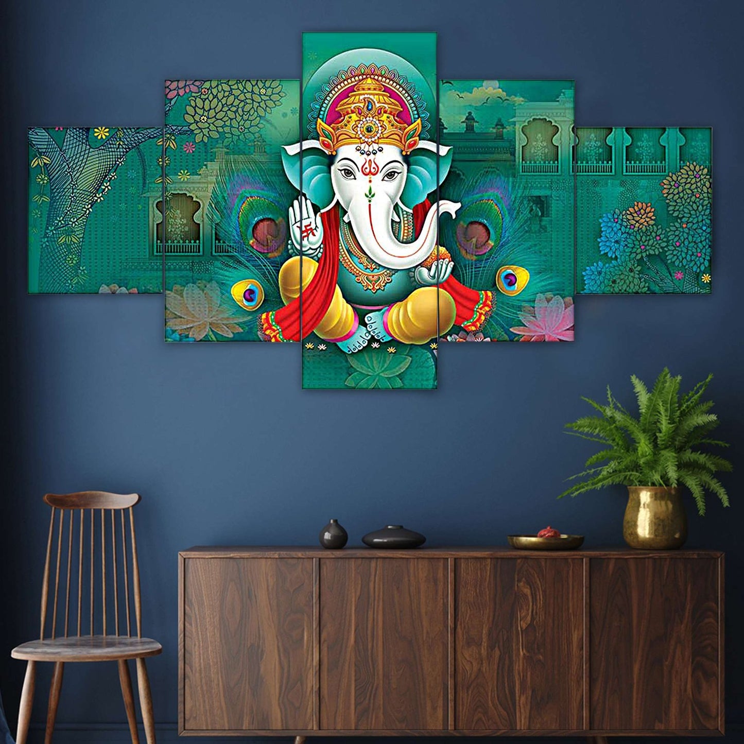 GANESH Set of Five 3D Framed Paintings for Wall Decoration – Ideal for Home, Living Room, and Bedroom (75 x 43 CM)