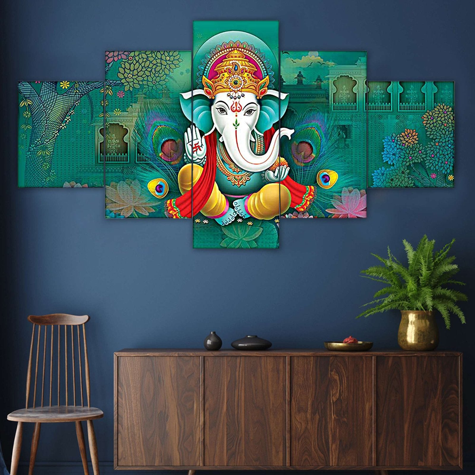 GANESH Set of Five 3D Framed Paintings for Wall Decoration – Ideal for Home, Living Room, and Bedroom (75 x 43 CM)