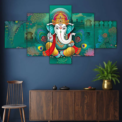 GANESH Set of Five 3D Framed Paintings for Wall Decoration – Ideal for Home, Living Room, and Bedroom (75 x 43 CM)