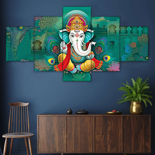 GANESH Set of Five 3D Framed Paintings for Wall Decoration – Ideal for Home, Living Room, and Bedroom (75 x 43 CM)