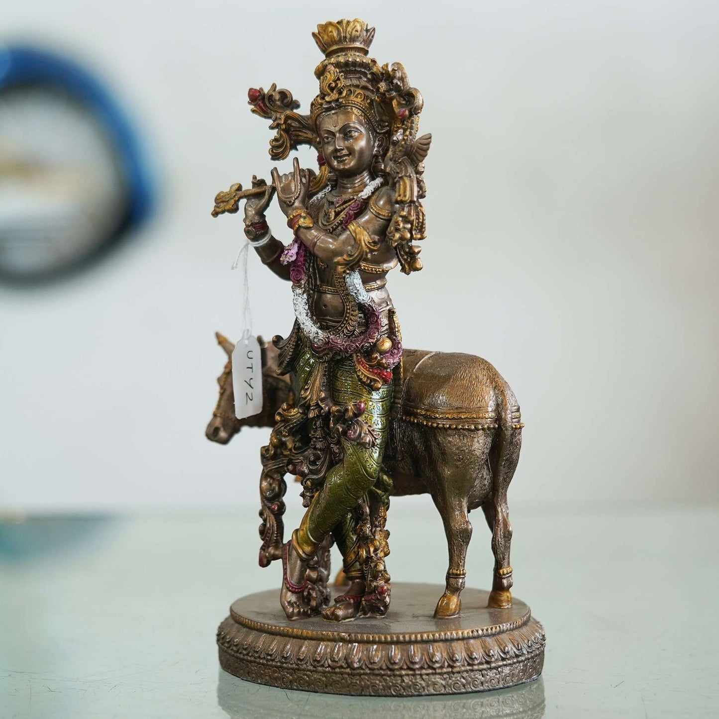 Veronese Design Krishna Playing Flute with Cow Statue